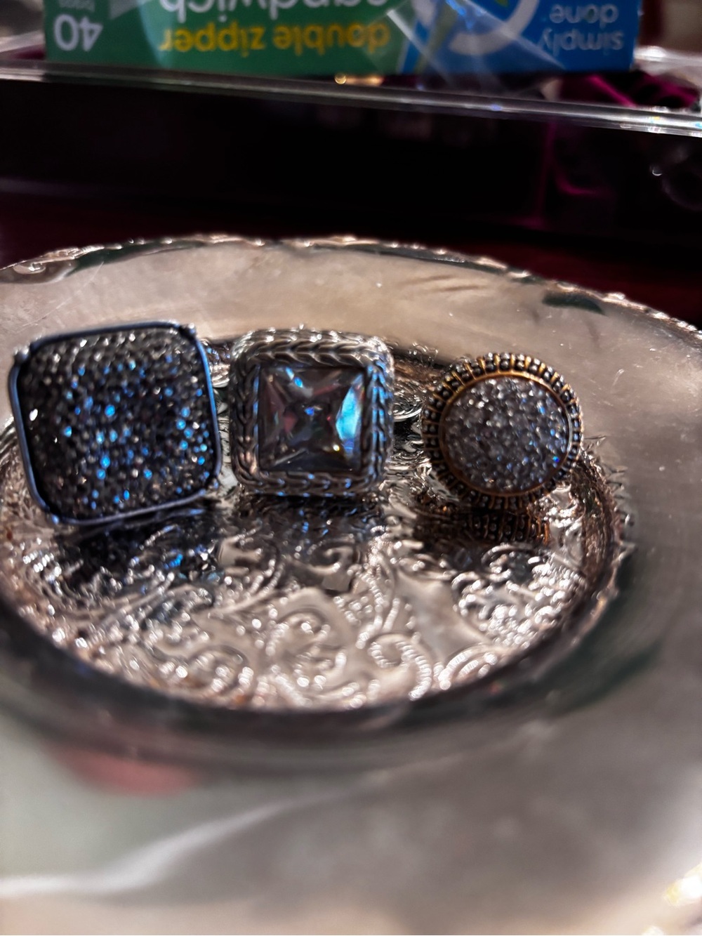 Women's Silver & Gold Tone Pave Statement Rings Trio - Sparkling Clear Stones